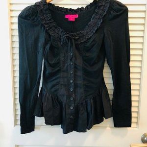 Betsey Johnson Peplum Ruffle Jacket/Top Size M Scoop Neck Black
